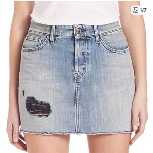 IRO Distressed Light Blue Denim Mini Skirt